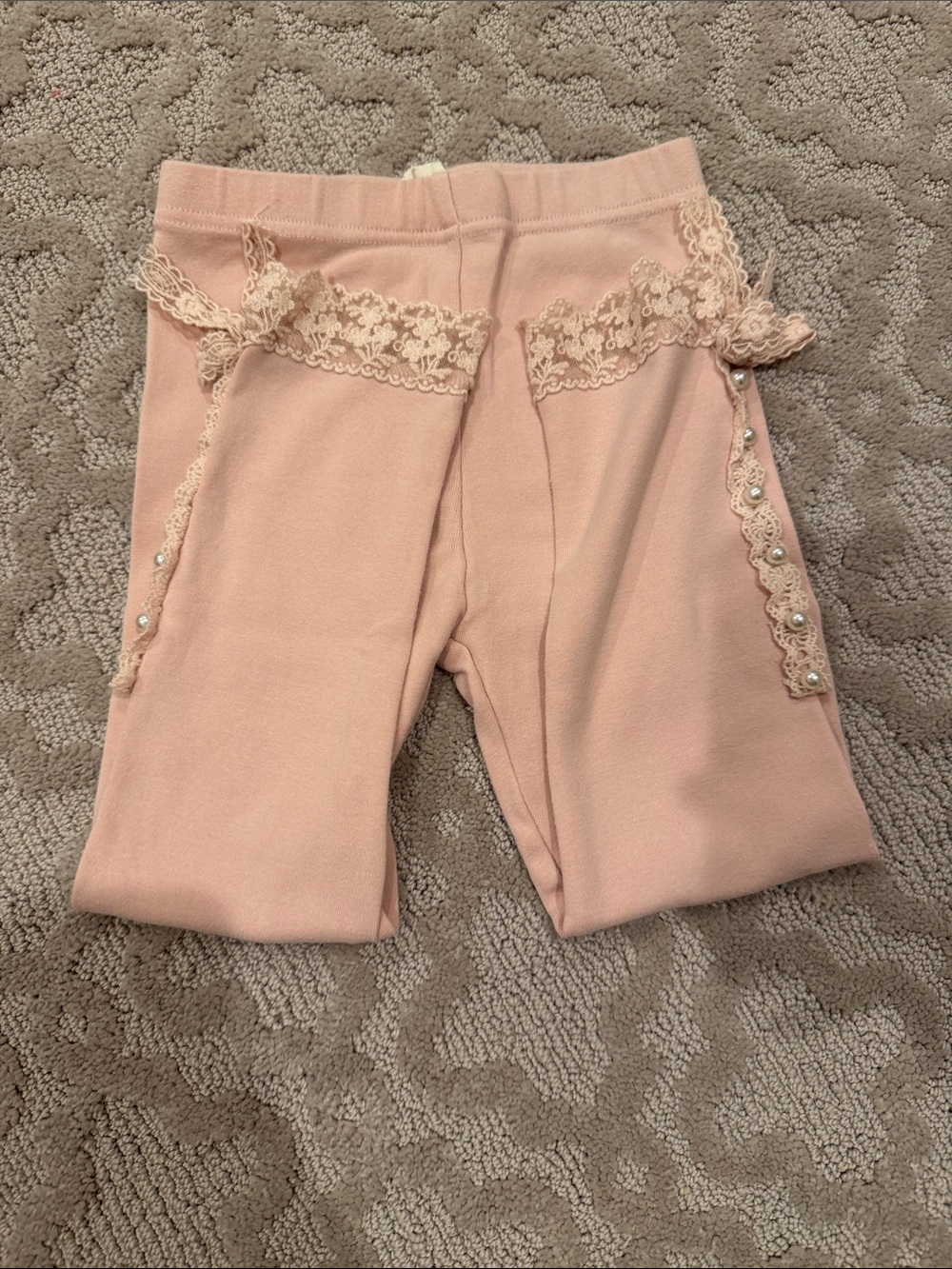 Girls' Pink Lace-Trim Knit Leggings